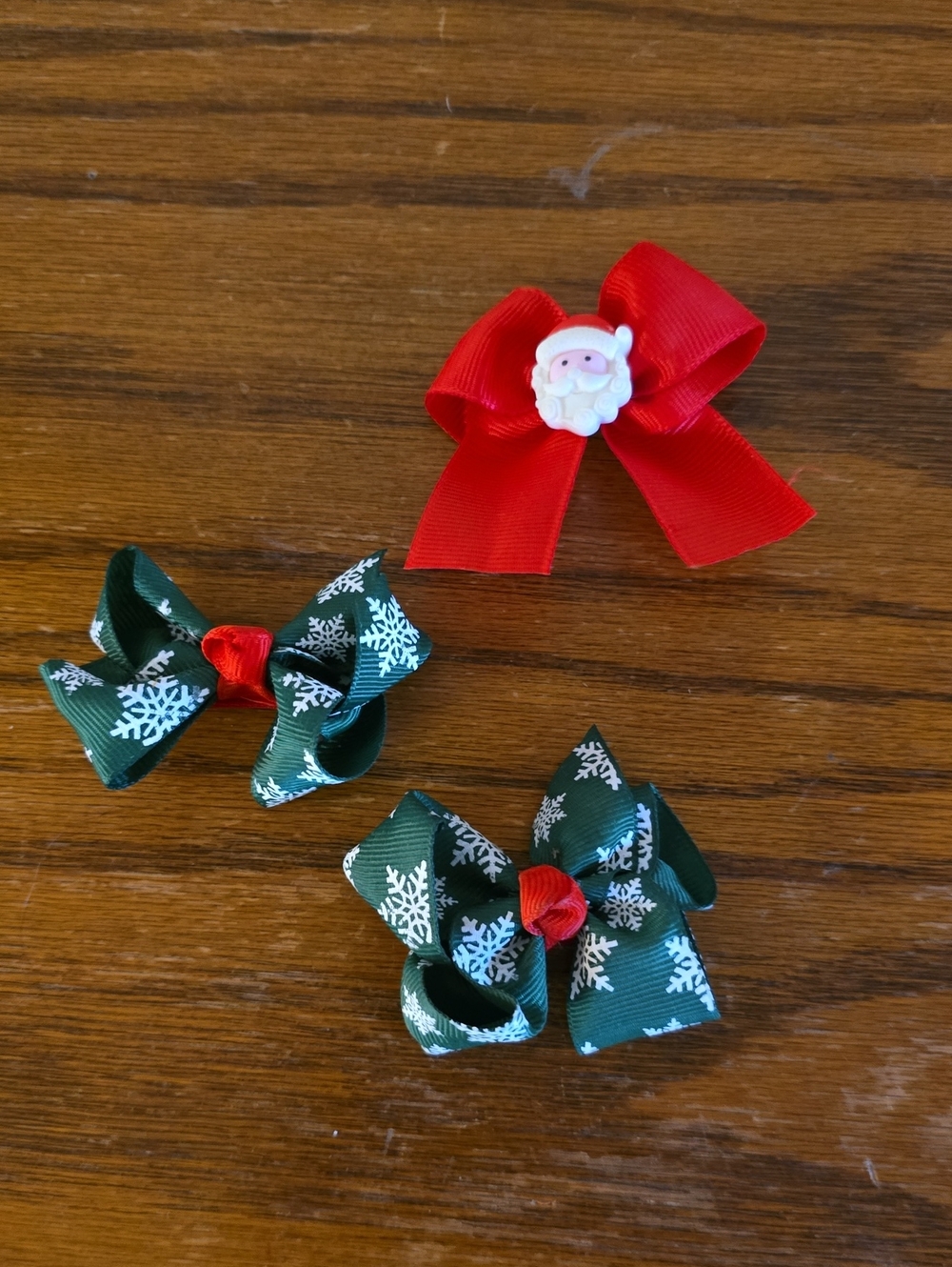 3 Holiday Green and Red Kids Hair Bows